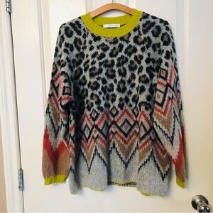 OUI Leopard Print Multicolor Sweater Wool-blend Size 14